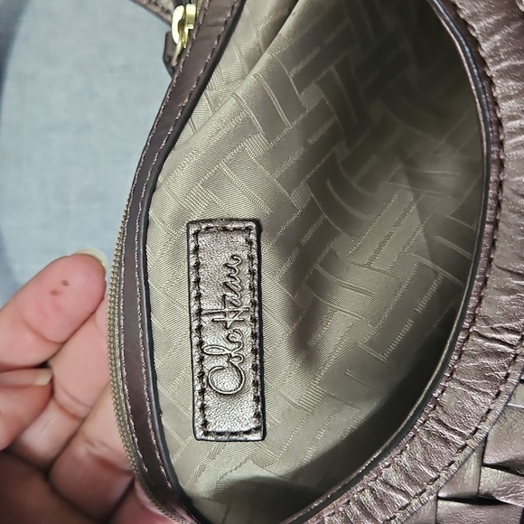 Cole Haan Woven Leather Handbag  Bronze Metallic with Lobster Claw Closure - Picture 8 of 9